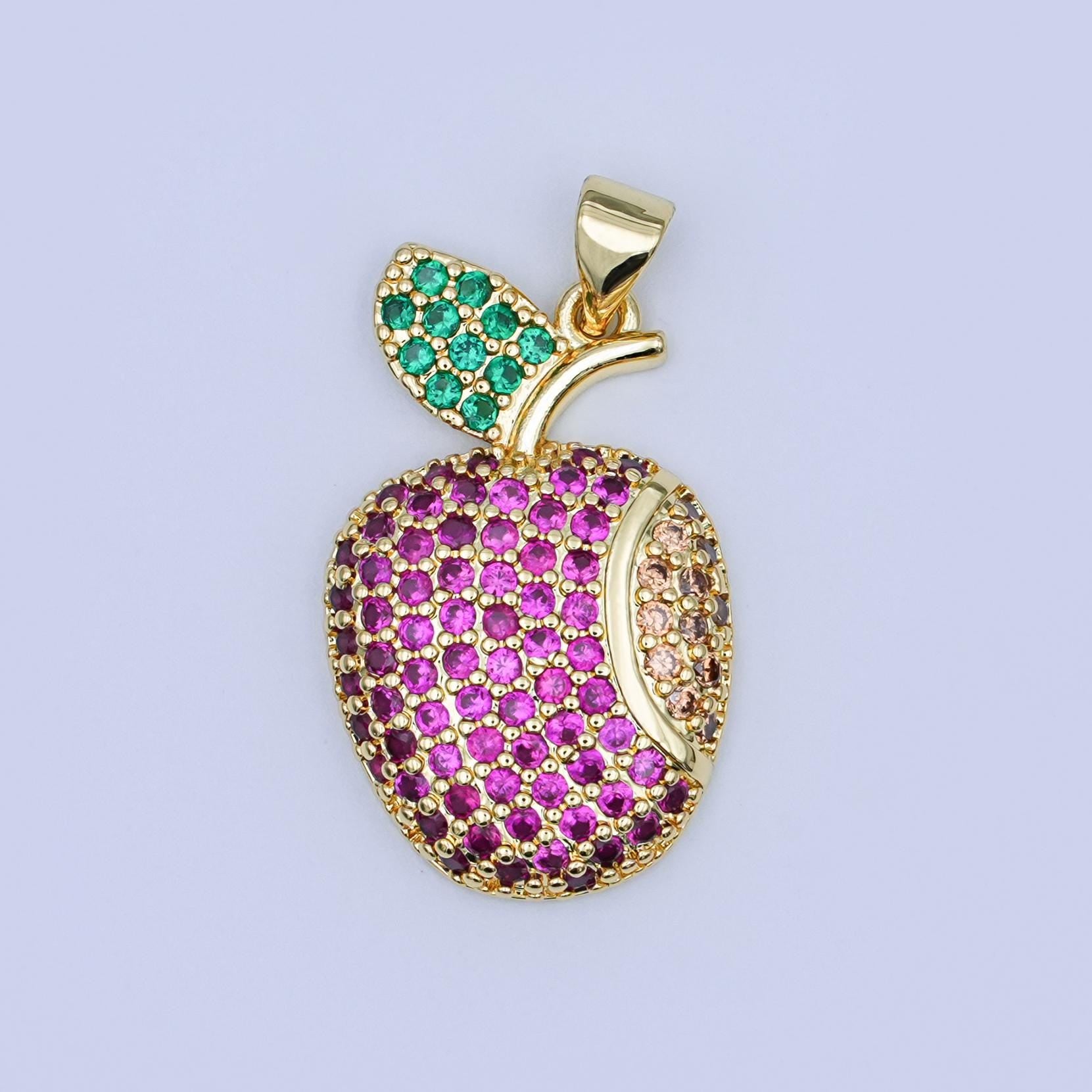 24K Gold Filled Micro Paved CZ Apple Fruit Pendant | AH406
