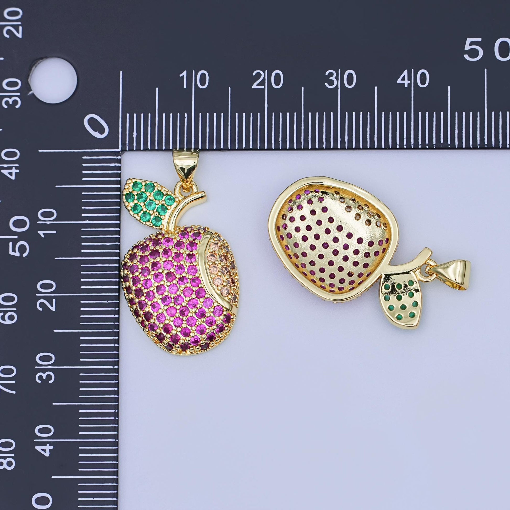 24K Gold Filled Micro Paved CZ Apple Fruit Pendant | AH406