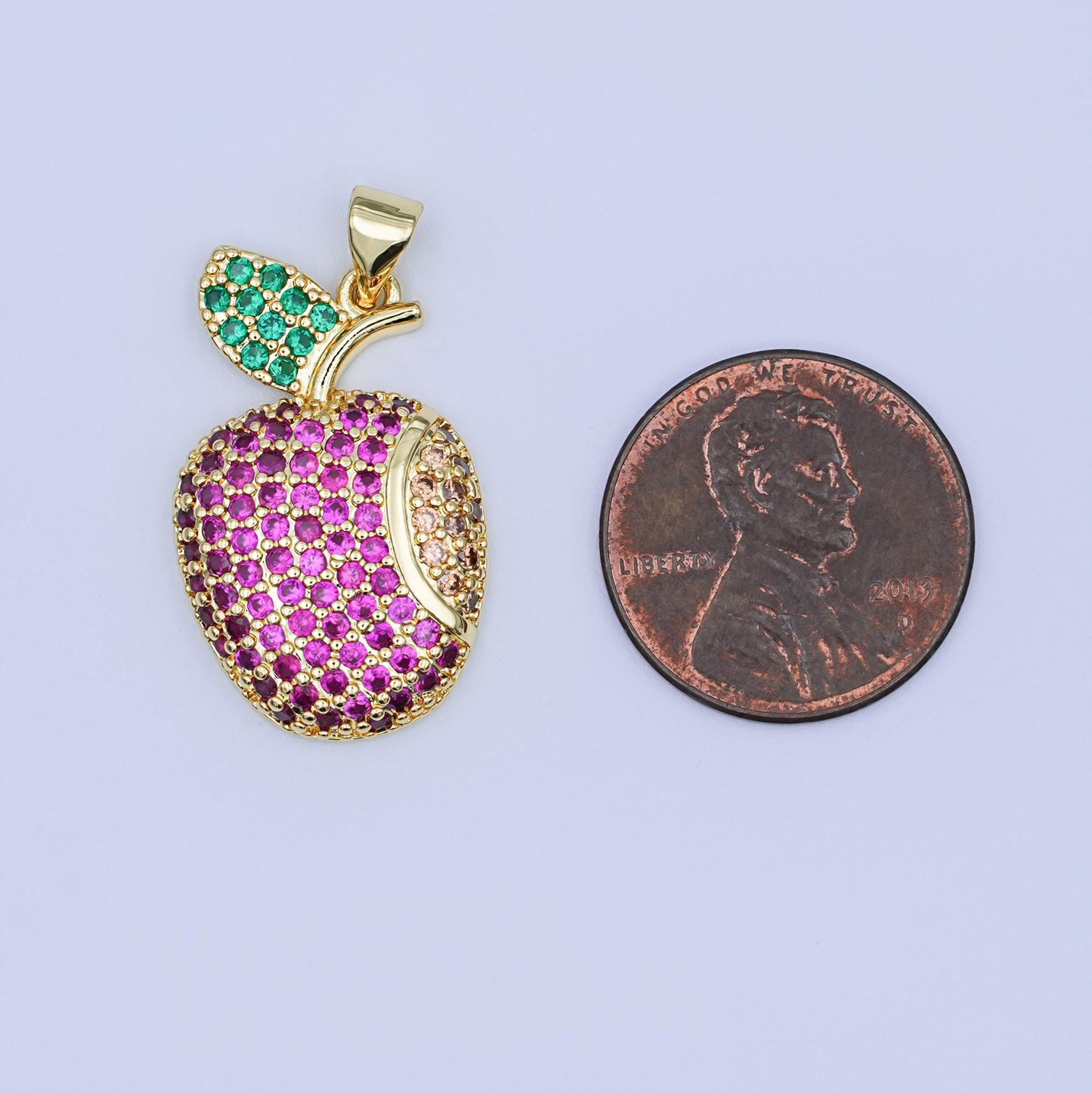 24K Gold Filled Micro Paved CZ Apple Fruit Pendant | AH406