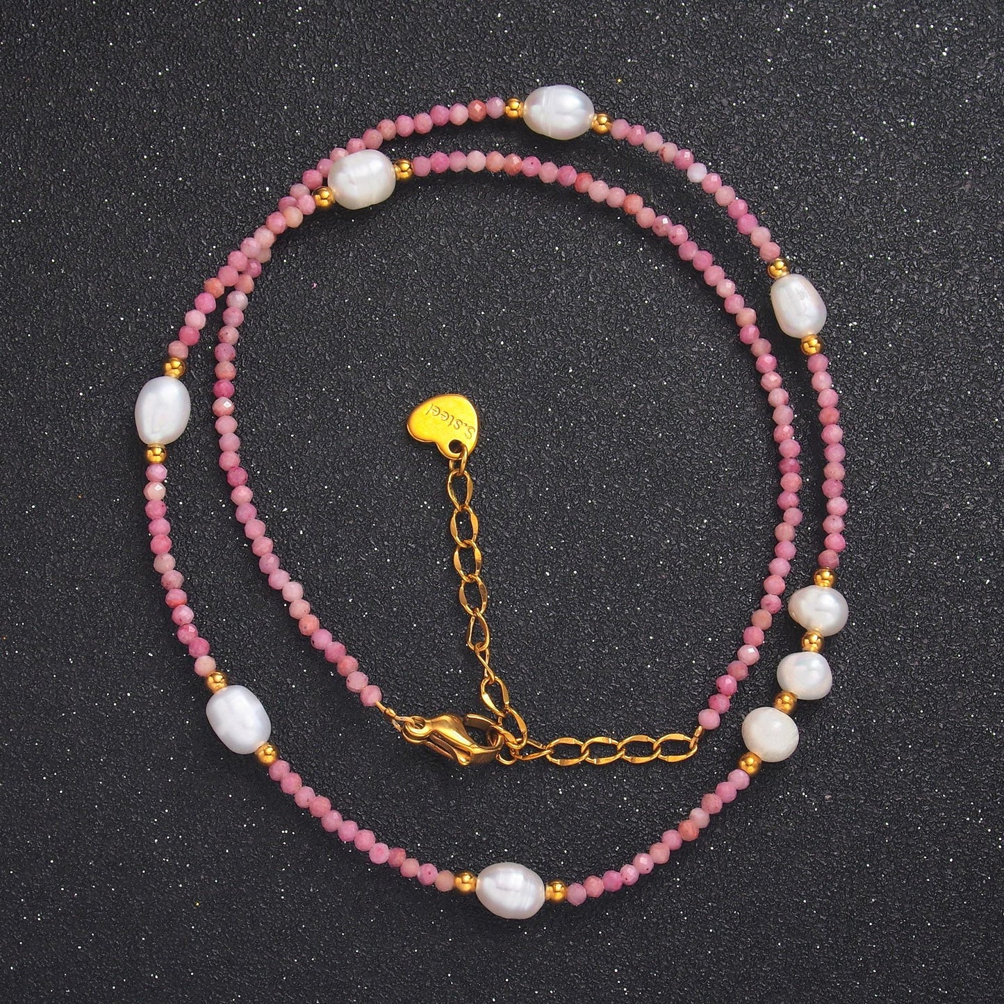 Handmade Colorful Steel Shell Pearl Pink Natural Gemstone 15 Inch Choker Necklace WA-3100
