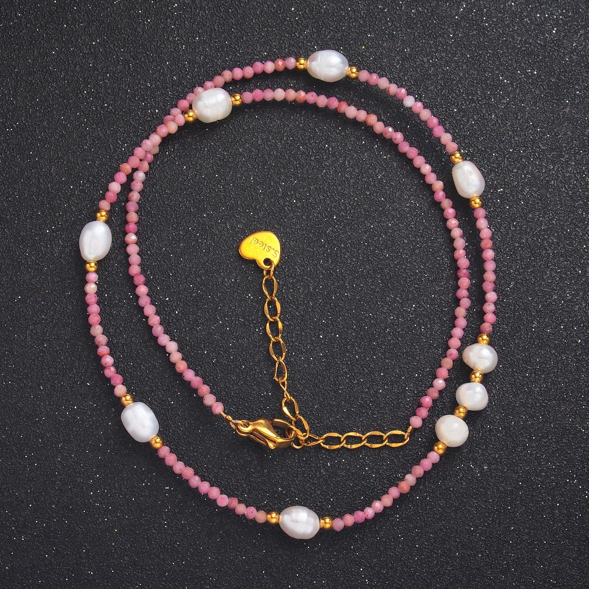 Handmade Colorful Steel Shell Pearl Pink Natural Gemstone 15 Inch Choker Necklace WA-3100