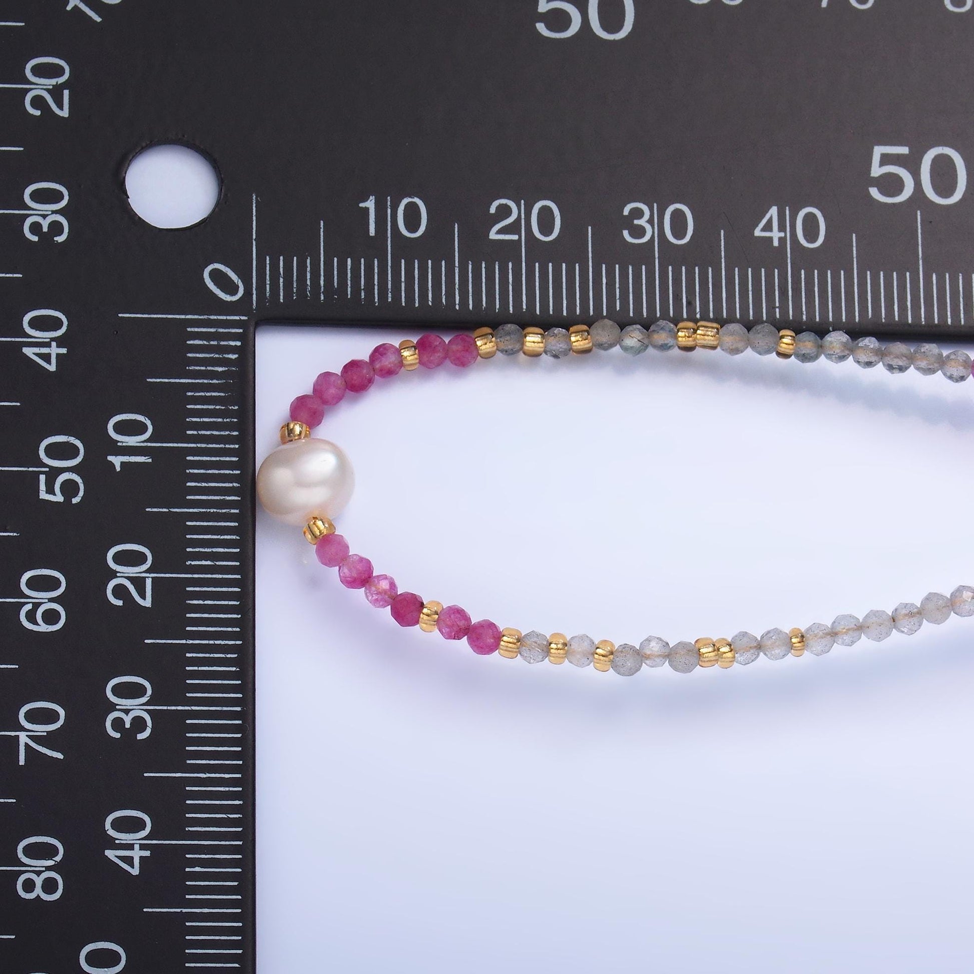 Handmade Colorful Stainless Steel Shell Pearl Pink-Grey Natural Gemstone 15 Inch Choker Necklace | WA-3101
