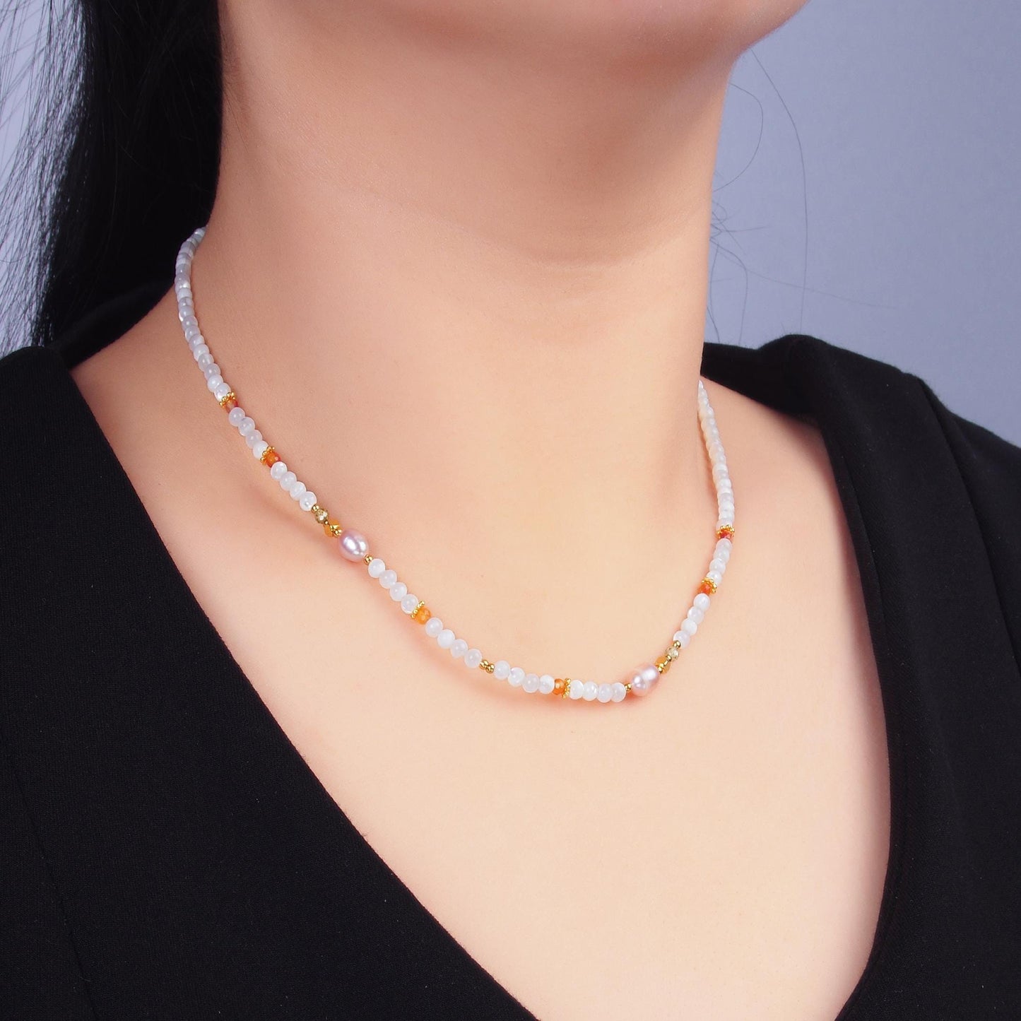 Handmade Colorful Shell Pearl White Natural Gemstone 15 Inch Choker Necklace | WA-3102