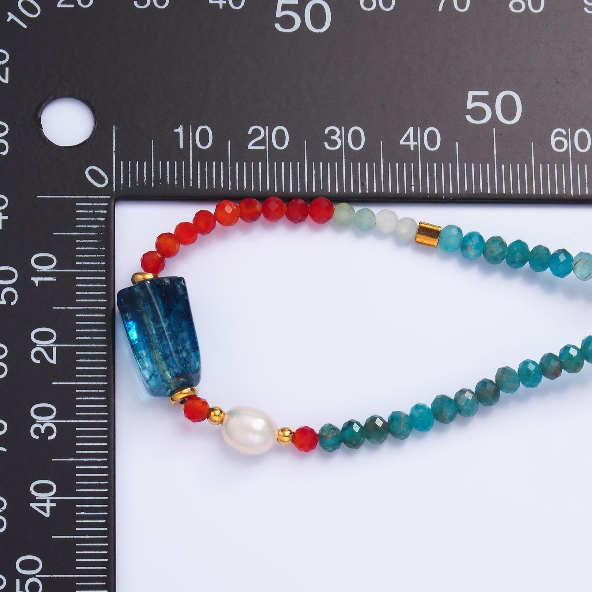 Handmade Colorful Shell Pearl Red Blue Natural Gemstone 16.5 Inch Choker Necklace | WA-3103