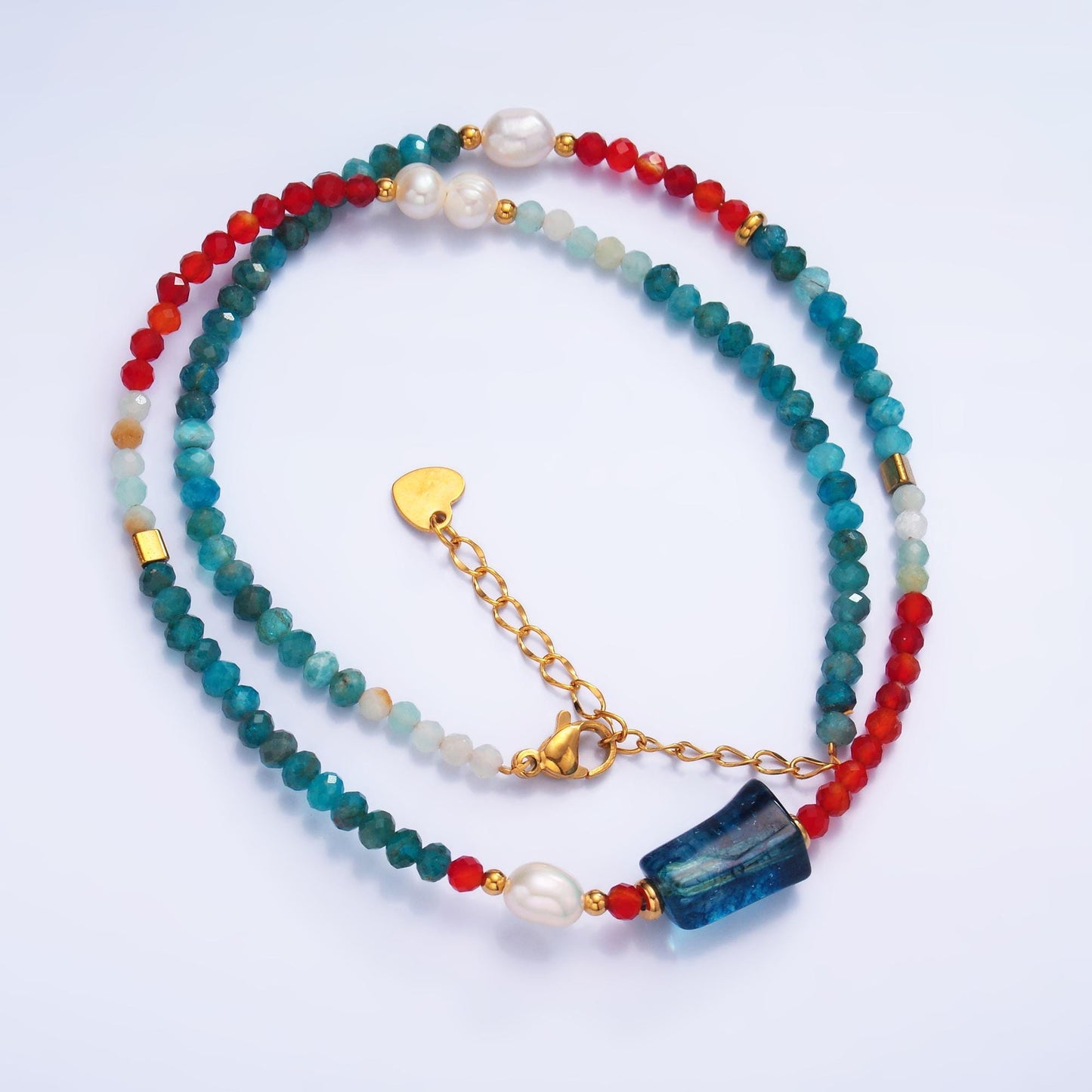 Handmade Colorful Shell Pearl Red Blue Natural Gemstone 16.5 Inch Choker Necklace | WA-3103