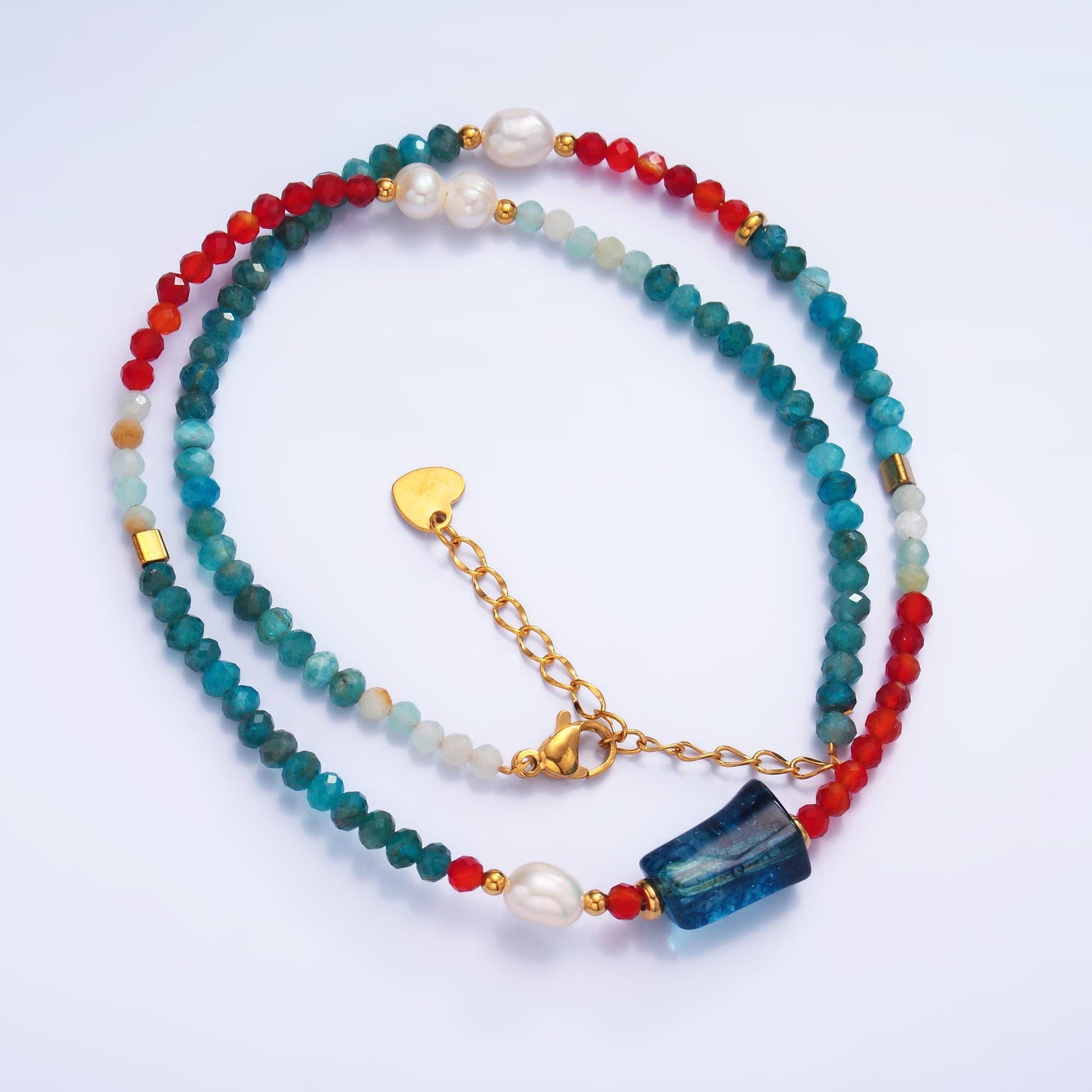 Handmade Colorful Shell Pearl Red Blue Natural Gemstone 16.5 Inch Choker Necklace | WA-3103