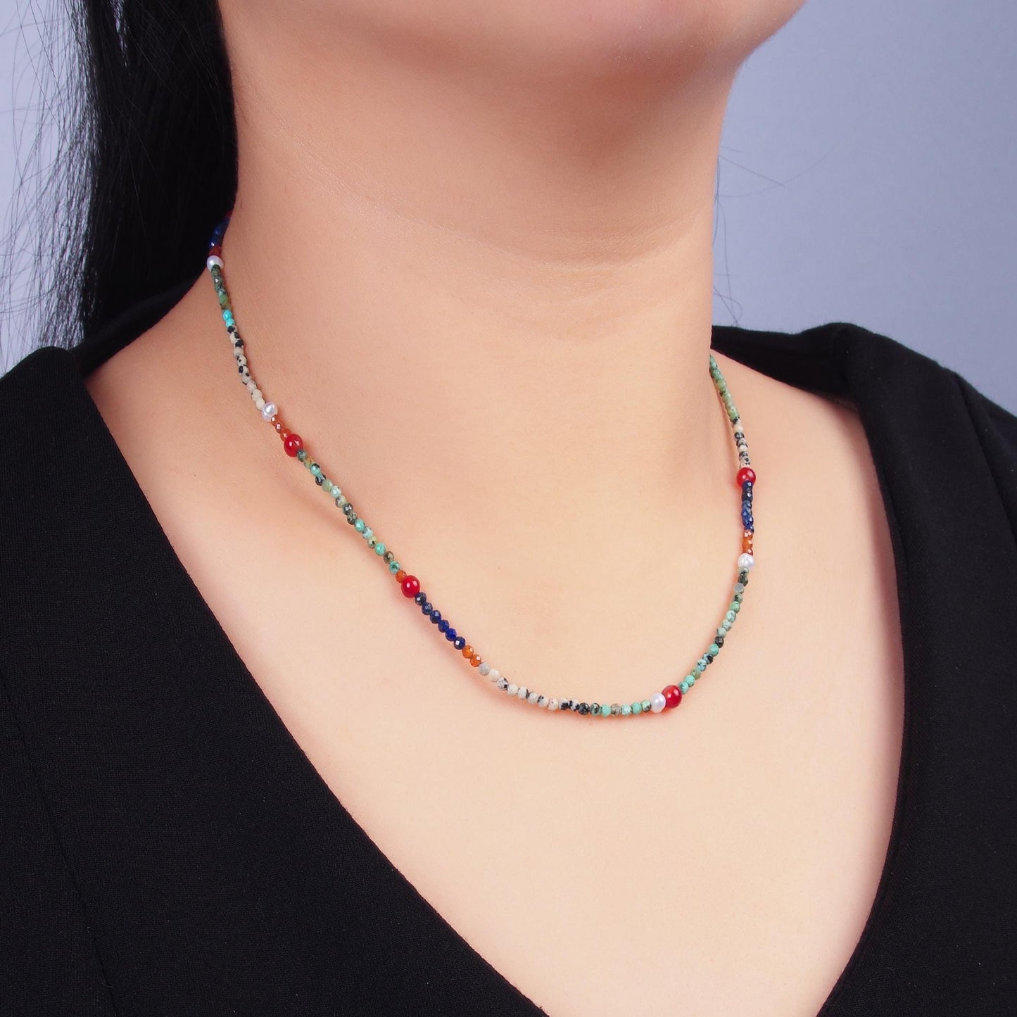 Handmade Colorful Multi-Natural Gemstone 16 Inch Choker Necklace | WA-3104