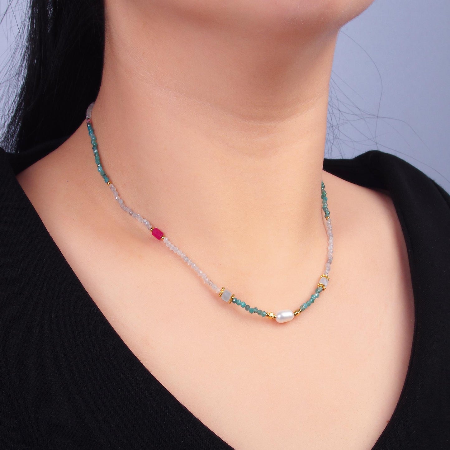 Handmade Colorful Multicolor Crystal Gemstone 15.5 Inch Choker Necklace | WA-3107