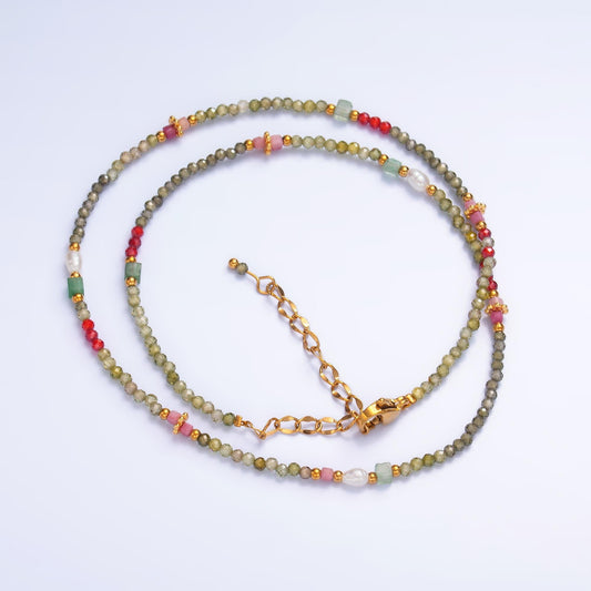Handmade Colorful Green-Red Natural Gemstone 15 Inch Choker Necklace | WA-3098