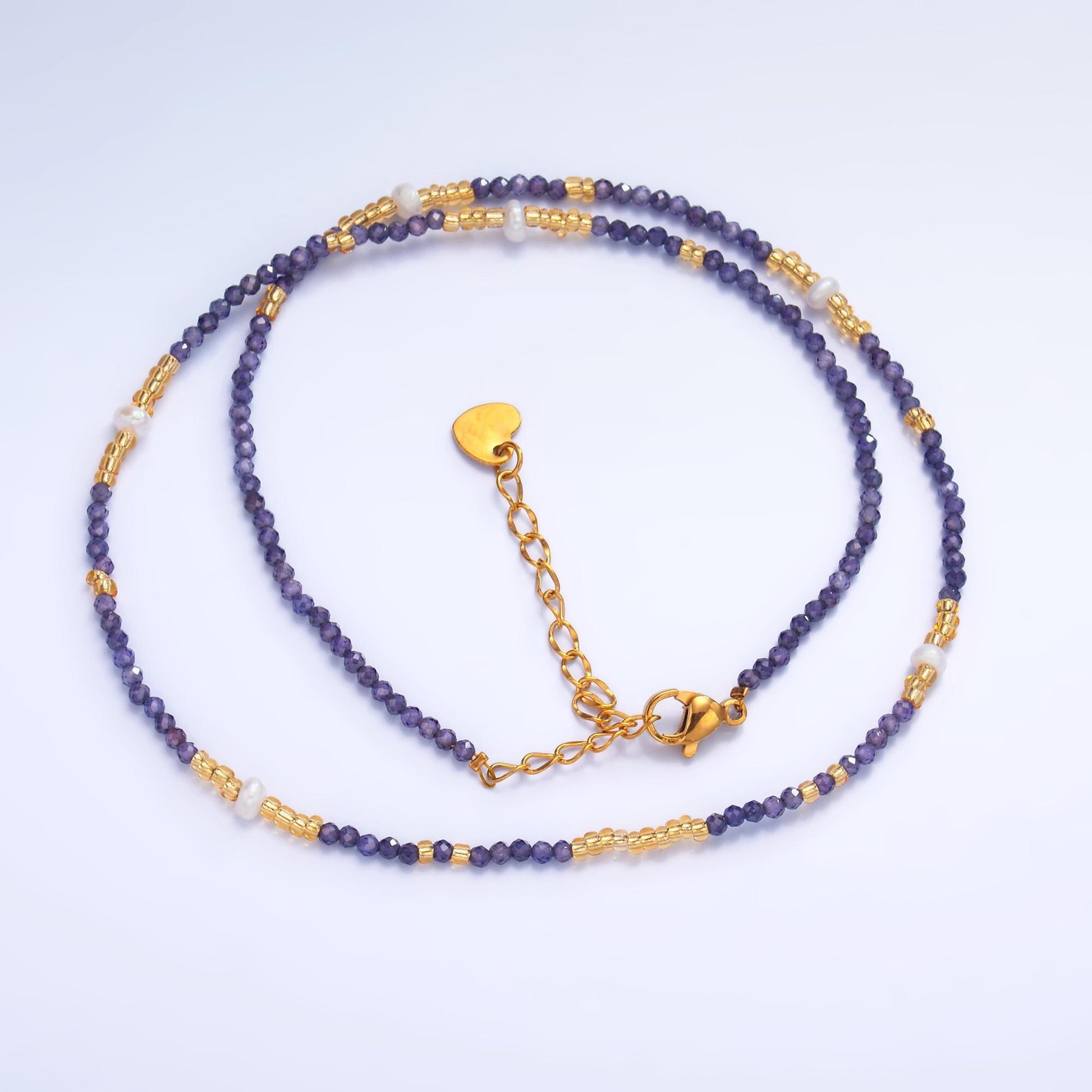 Handmade Colorful Bead Purple Amethyst Crystal Natural Gemstone 16 Inch Choker Necklace | WA-3111
