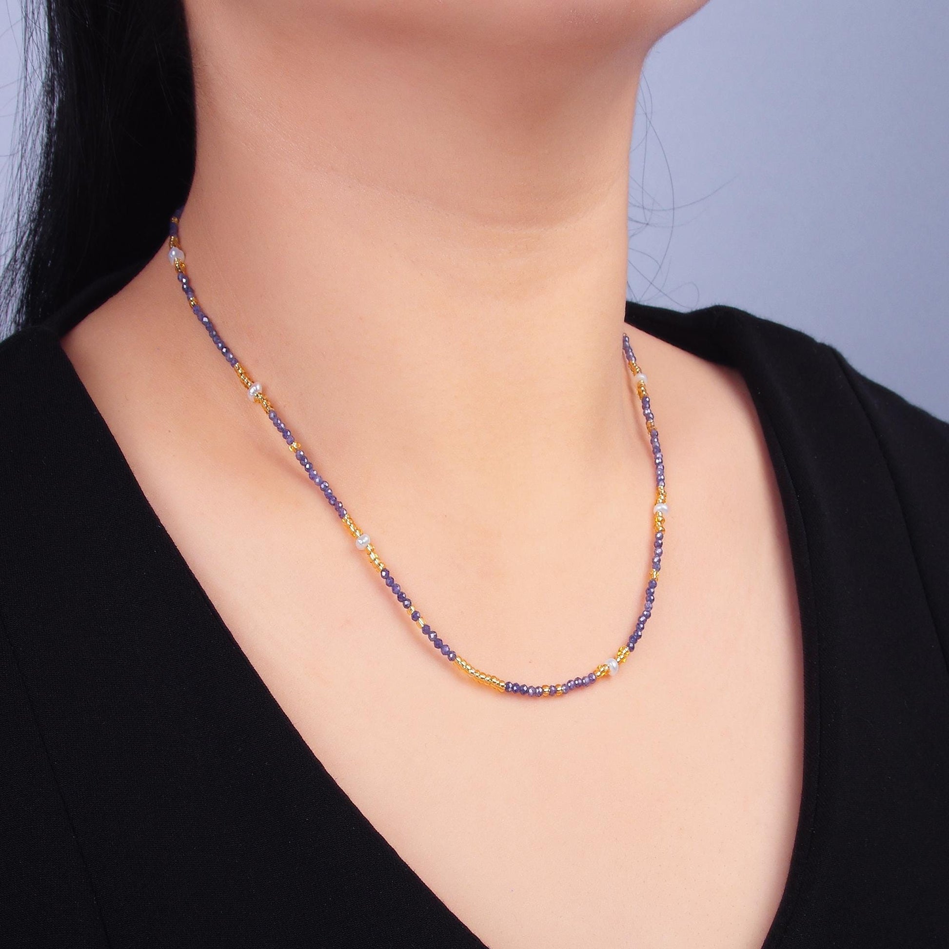 Handmade Colorful Bead Purple Amethyst Crystal Natural Gemstone 16 Inch Choker Necklace | WA-3111