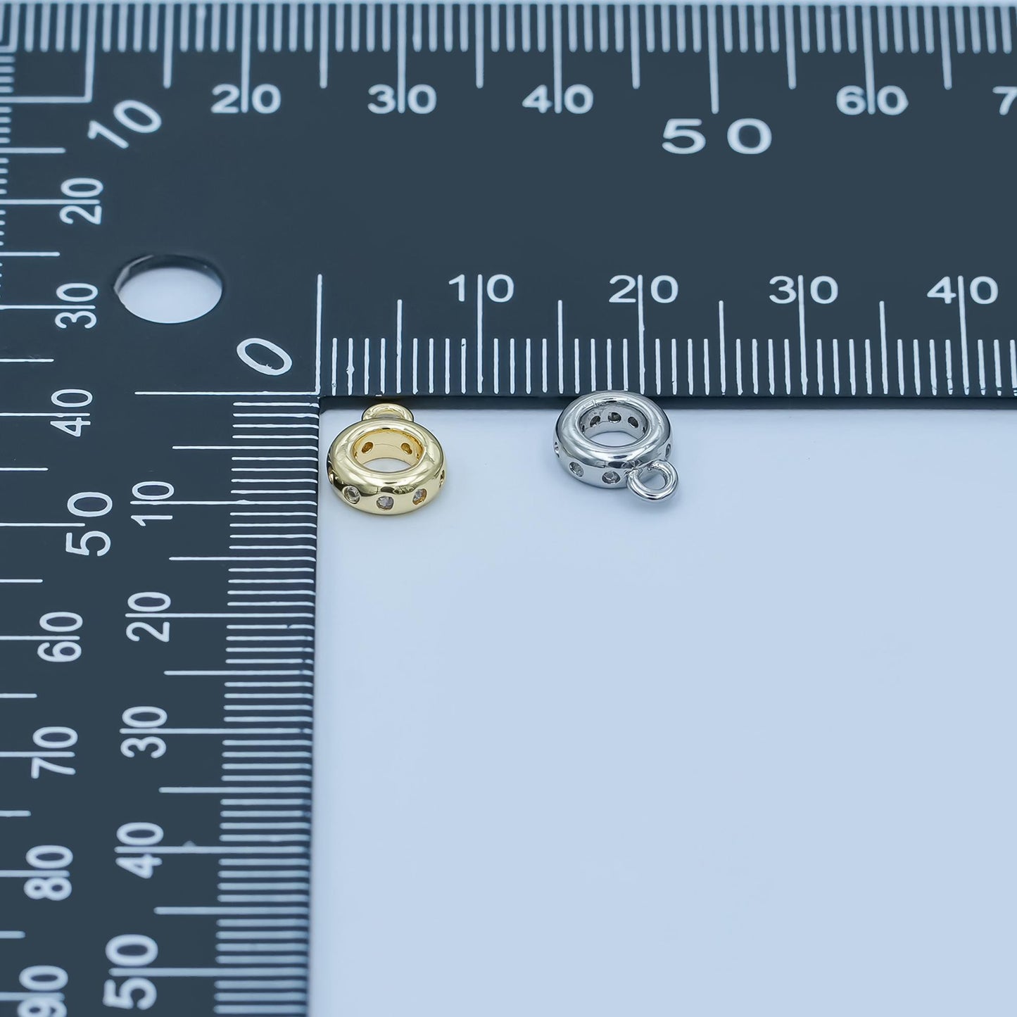 Gold silver Charm Holder Bead Spacer with loop round with Clear CZ bead spacer with closed link for cord slider bails spacer ring Z-1104