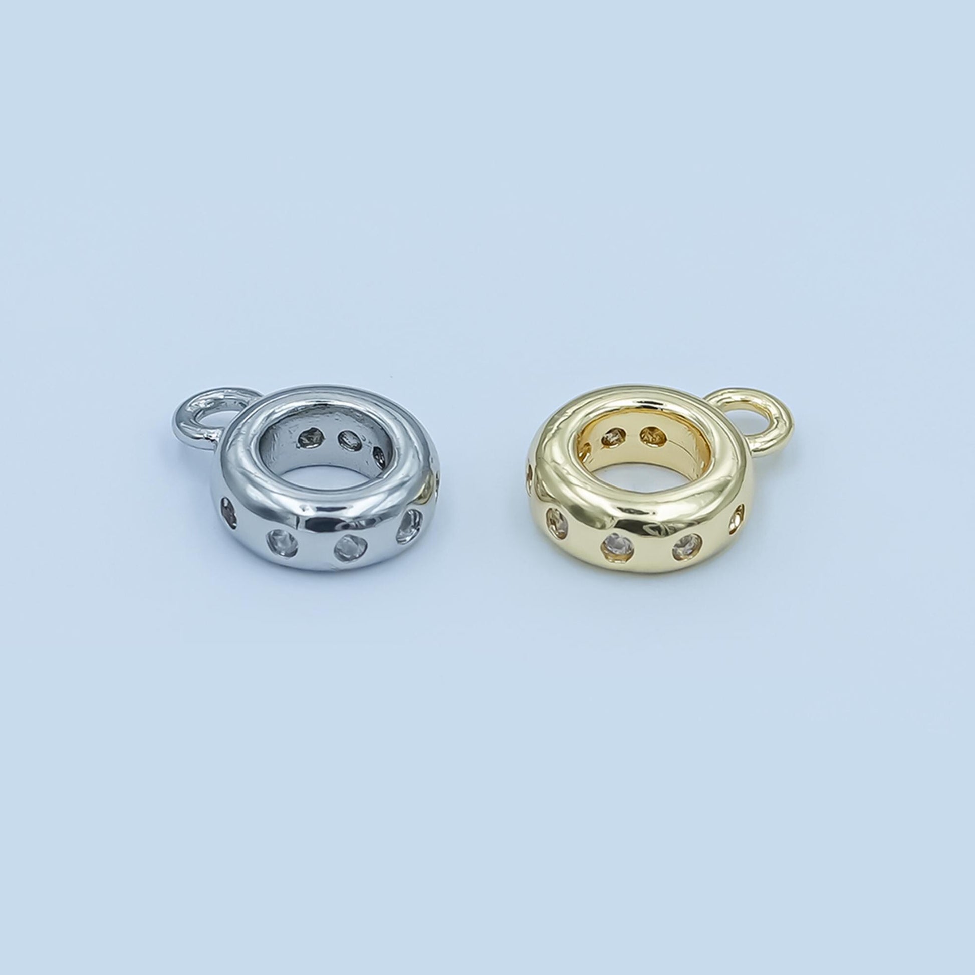 Gold silver Charm Holder Bead Spacer with loop round with Clear CZ bead spacer with closed link for cord slider bails spacer ring Z-1104