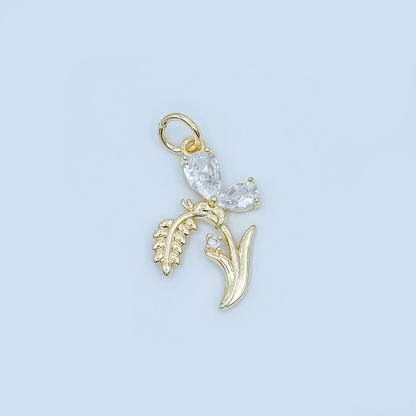 24K Gold Filled CZ Butterfly Floral Charm in Gold & Silver | E434