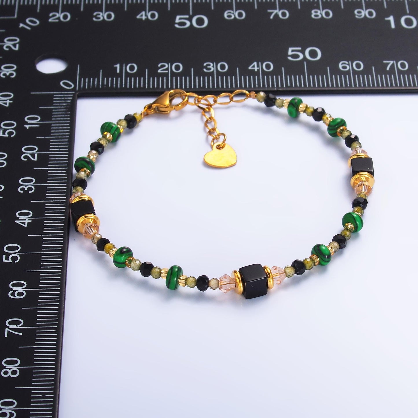 Handmade Colorful Black Green Natural Gemstone 7 Inch Bracelet | WA-3115