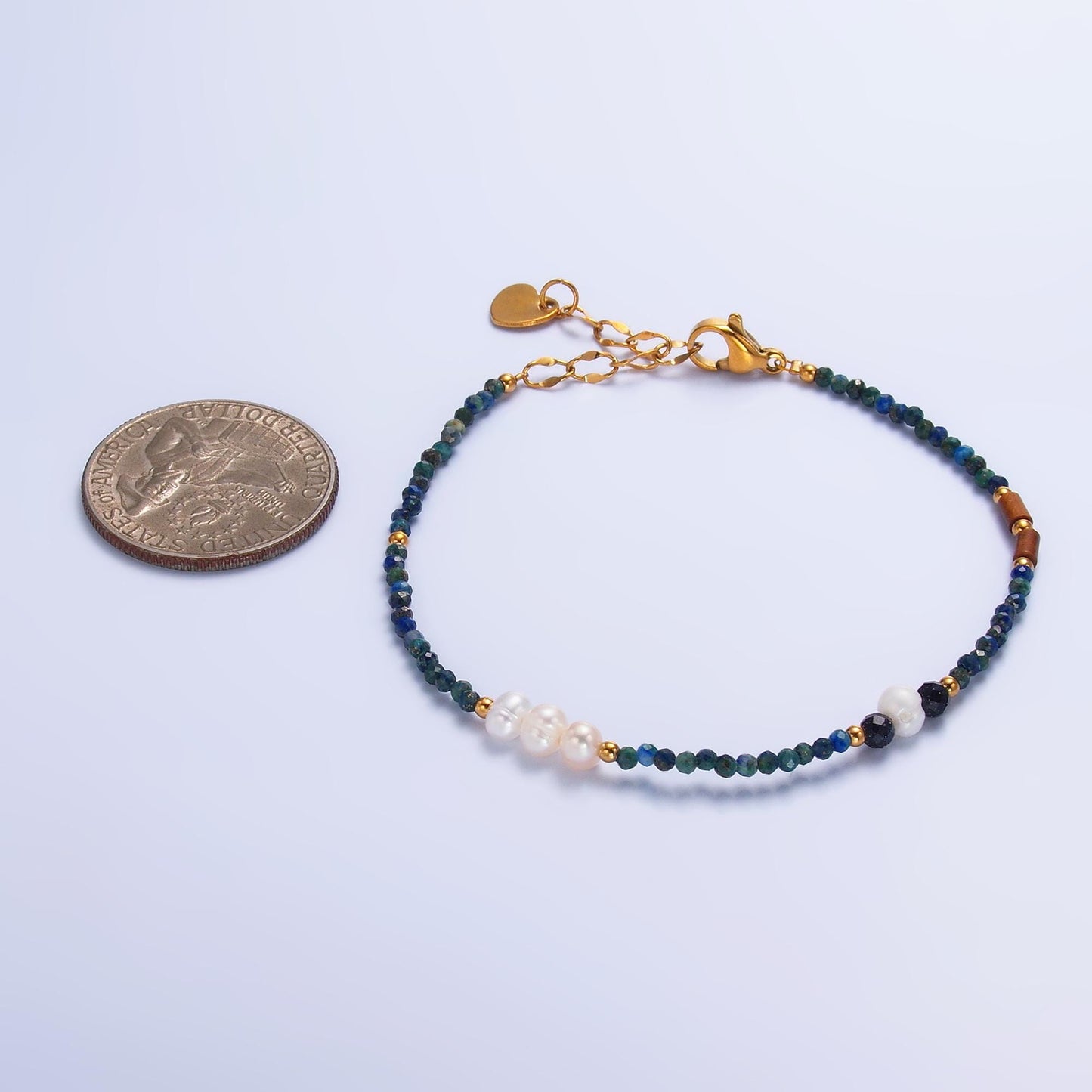 Handmade Colorful Shell Pearl Lapis Lazuli Natural Gemstone 6.5 Inch Bracelet | WA-3117
