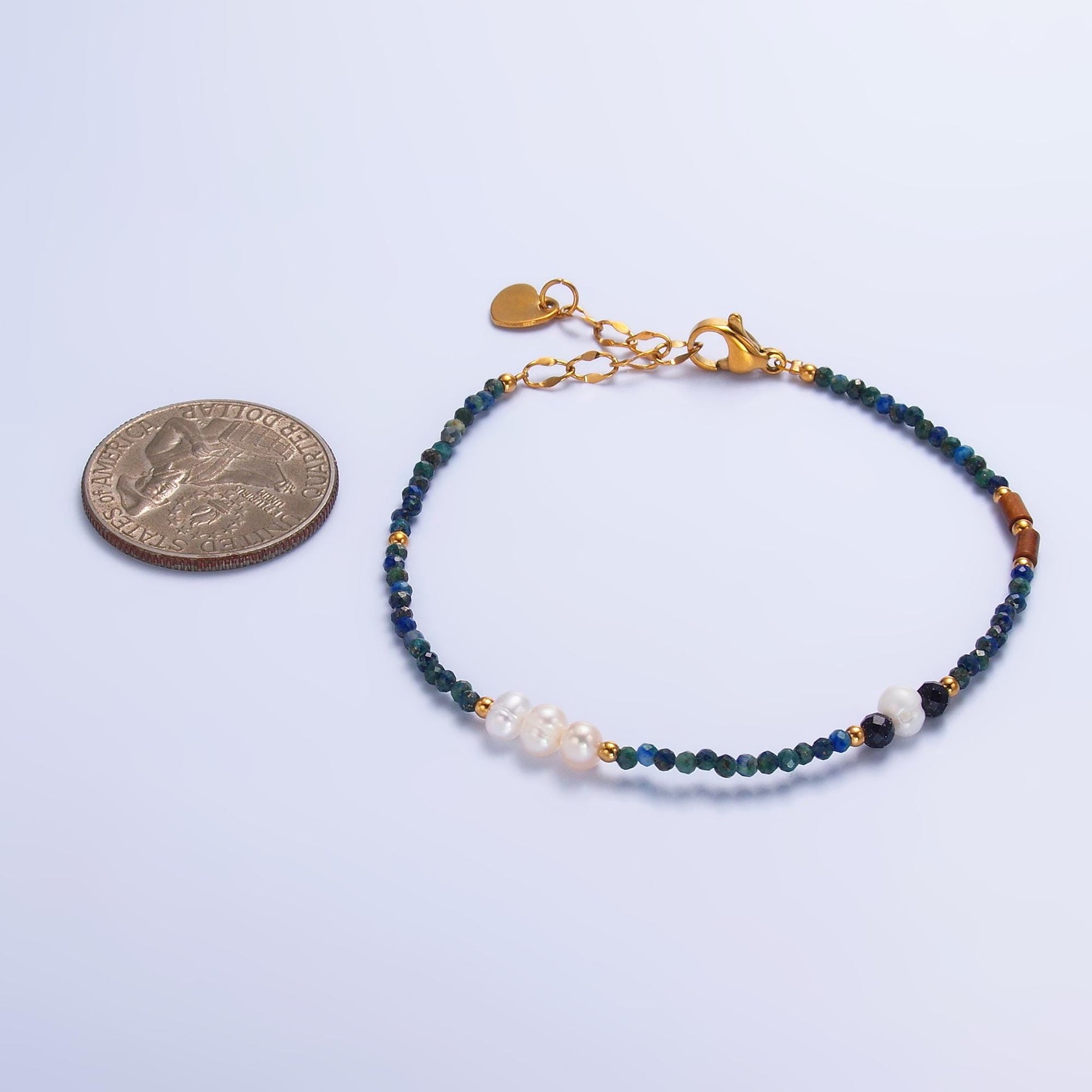Handmade Colorful Shell Pearl Lapis Lazuli Natural Gemstone 6.5 Inch Bracelet | WA-3117