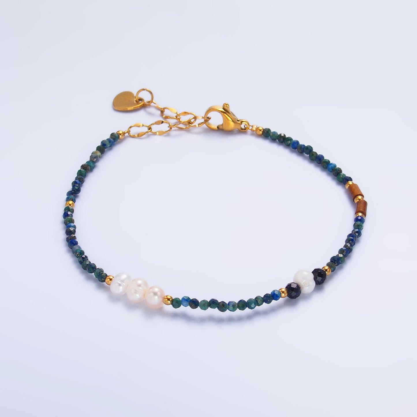 Handmade Colorful Shell Pearl Lapis Lazuli Natural Gemstone 6.5 Inch Bracelet | WA-3117