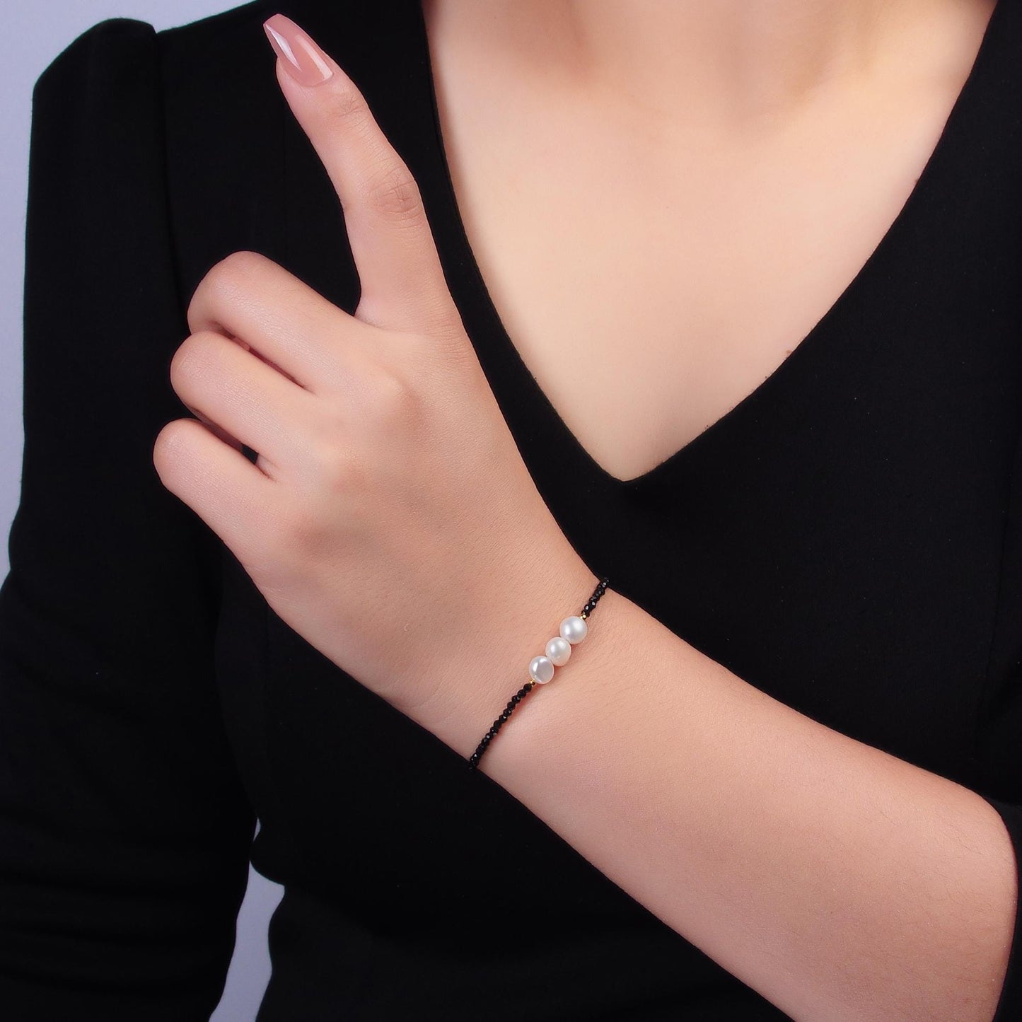 Handmade Colorful Triple Shell Pearl Onyx Natural Gemstone 6.5 Inch Bracelet | WA-3129