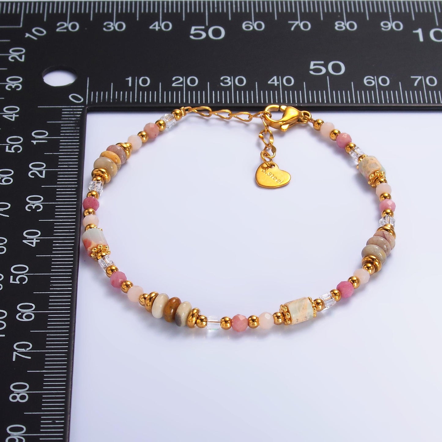 Handmade Colorful Pink Rose Quartz Natural Gemstone 7 Inch Bracelet | WA-3130