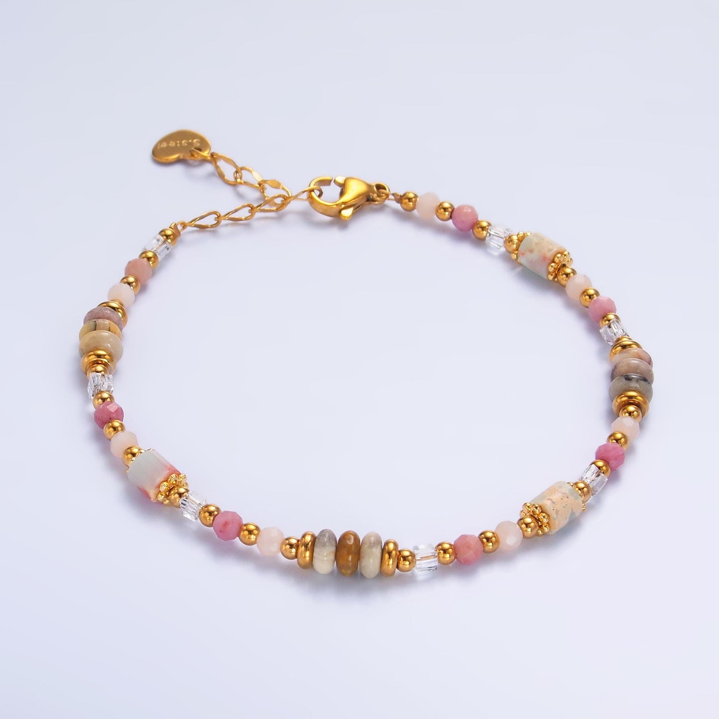 Handmade Colorful Pink Rose Quartz Natural Gemstone 7 Inch Bracelet | WA-3130