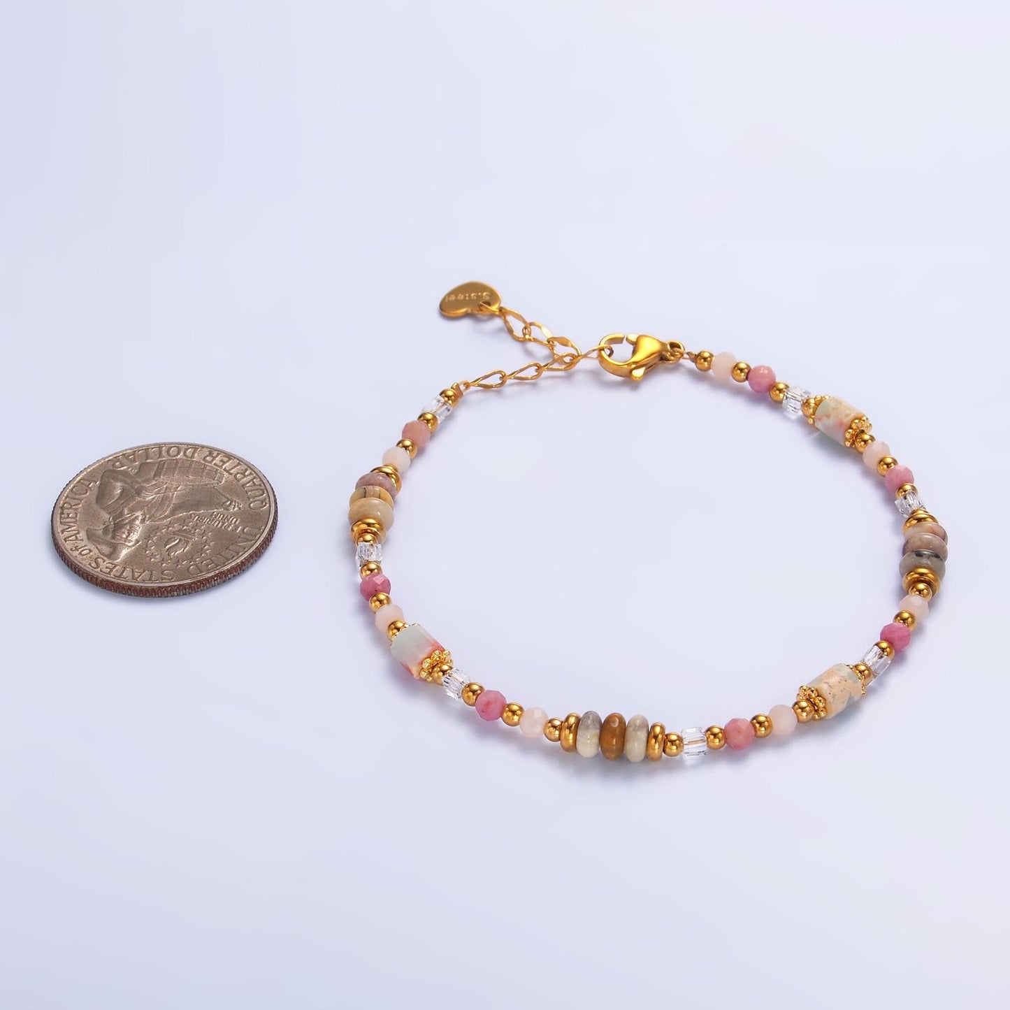 Handmade Colorful Pink Rose Quartz Natural Gemstone 7 Inch Bracelet | WA-3130