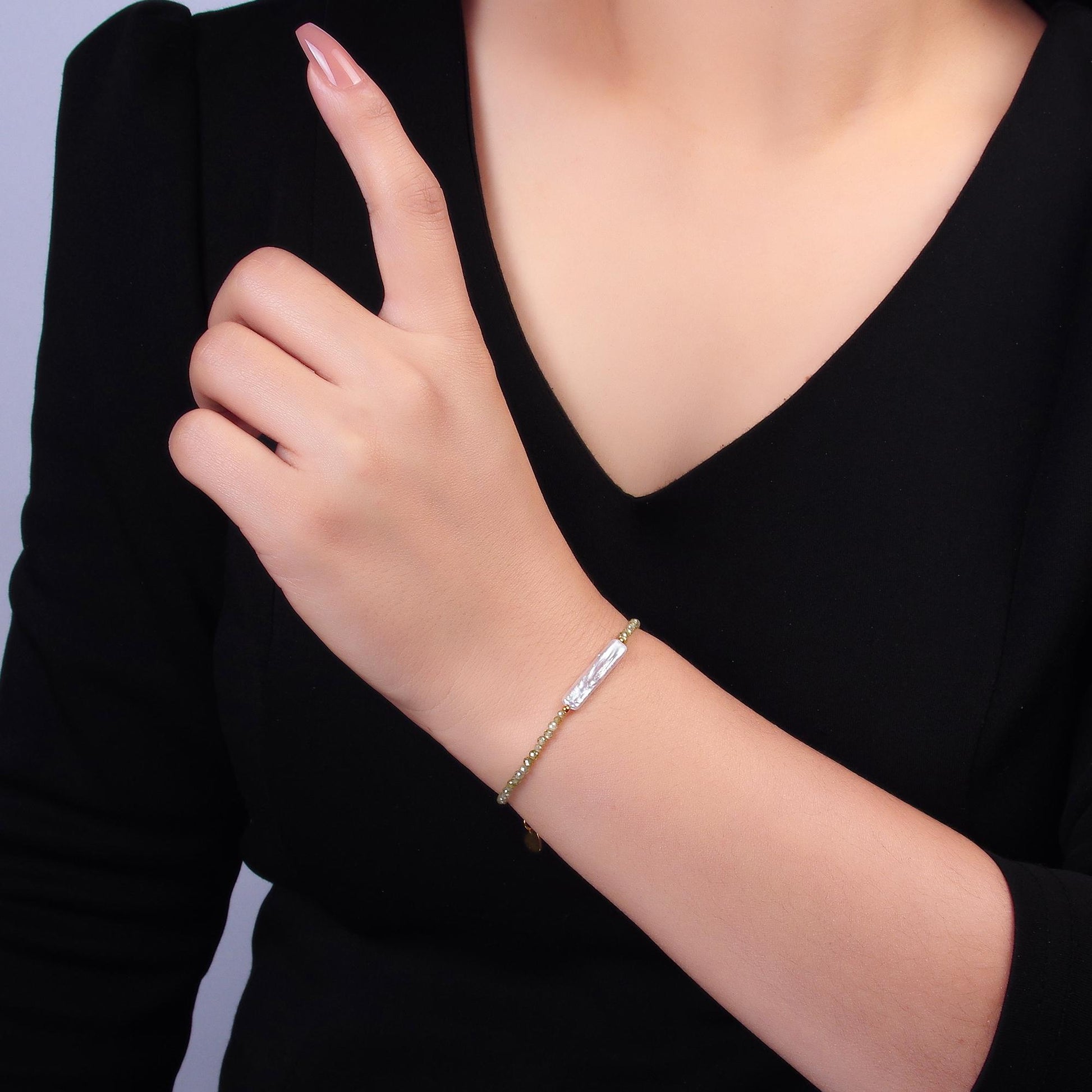 Handmade Colorful Biwa Freshwater Pearl Multifaceted Crystal Gemstone 7 Inch Bracelet | WA-3131