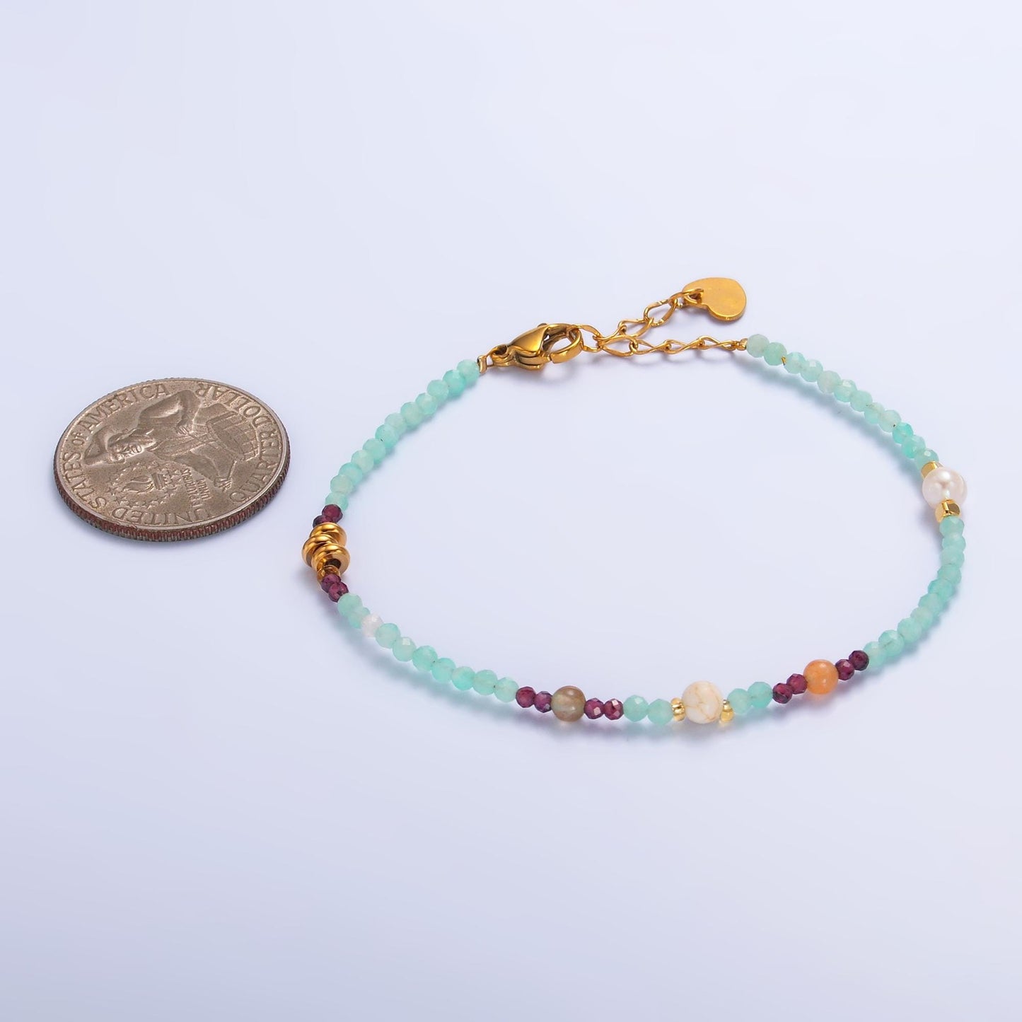 Handmade Colorful Red Blue Multifaceted Crystal Gemstone 7 Inch Bracelet | WA-3133