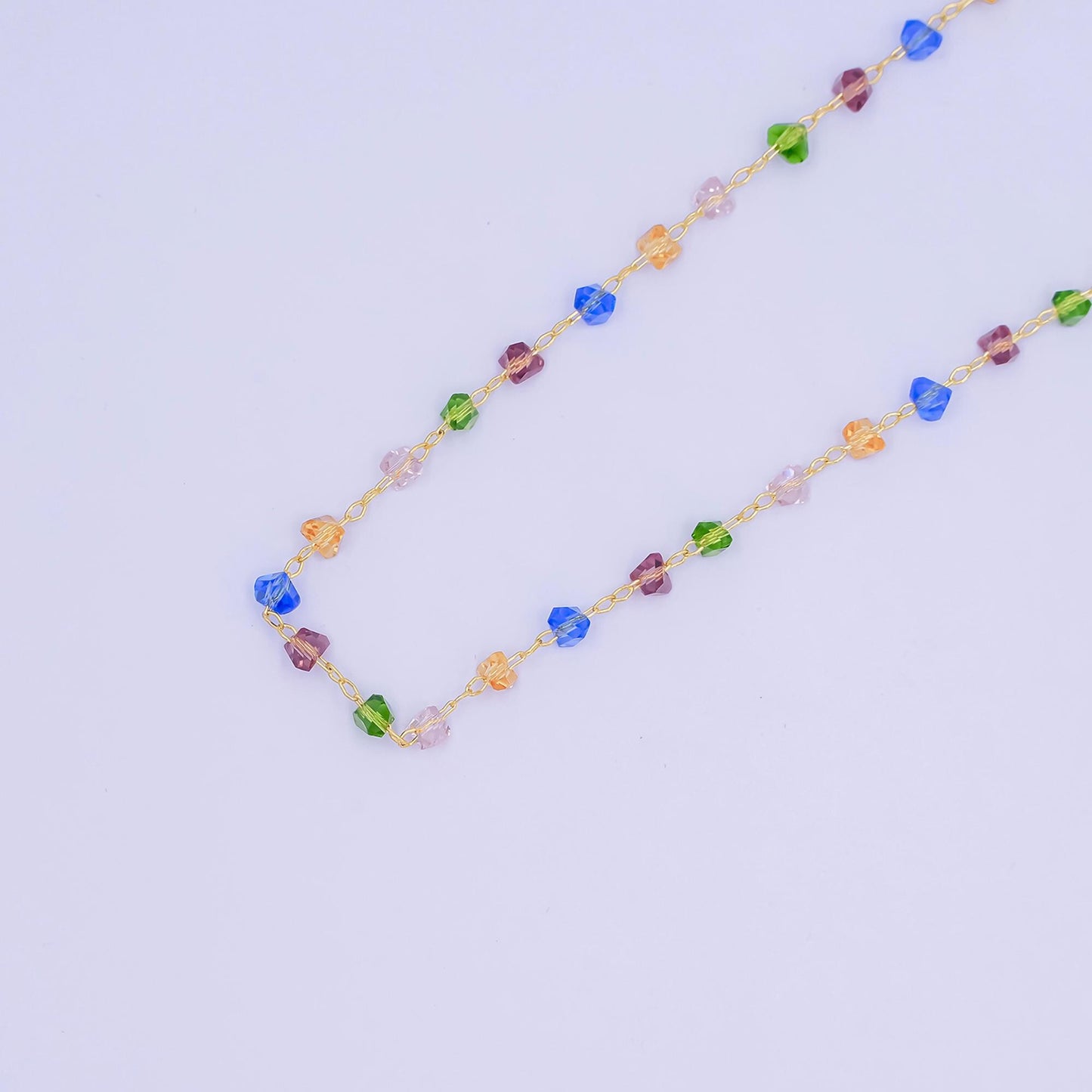 24K Gold Filled 3.3mm Multicolor Crystal Link Unfinished Chain by Yard | Roll-1655