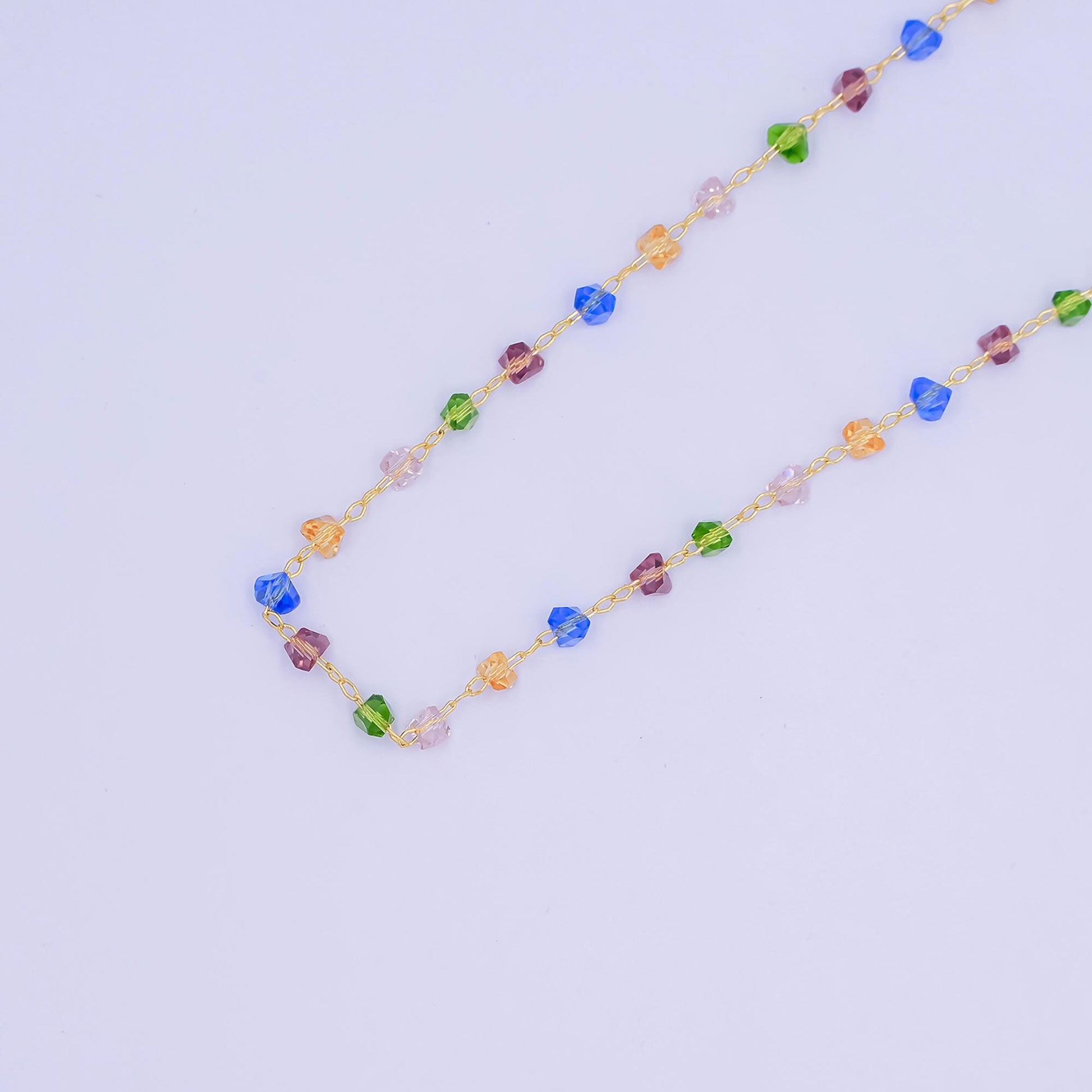 24K Gold Filled 3.3mm Multicolor Crystal Link Unfinished Chain by Yard | Roll-1655