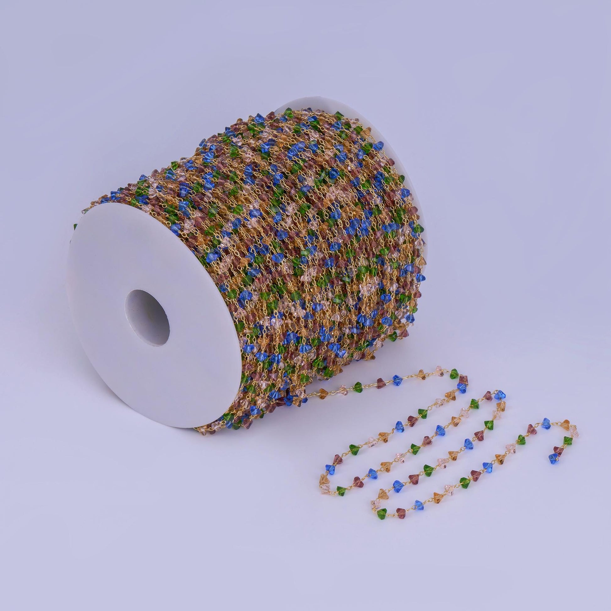 24K Gold Filled 3.3mm Multicolor Crystal Link Unfinished Chain by Yard | Roll-1655