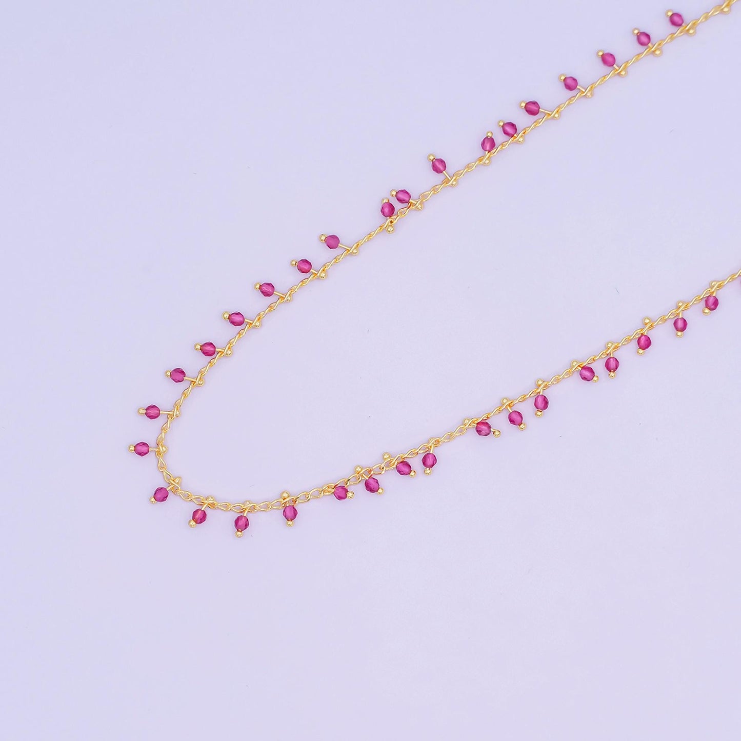 24K Gold Filled Red Multifaceted Crystal Drop Link Unfinished Chain by Yard | Roll-1667