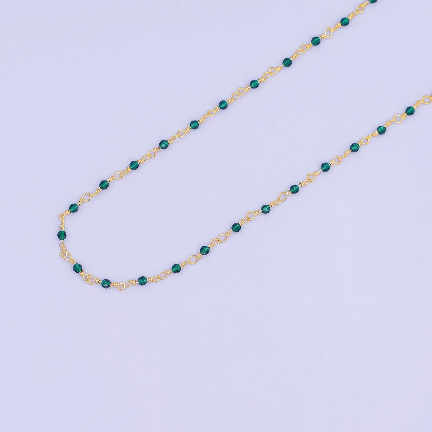 24K Gold Filled Green Crystal Link Unfinished Chain by Yard | Roll-1668