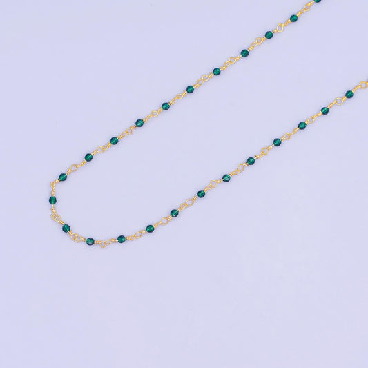 24K Gold Filled Green Crystal Link Unfinished Chain by Yard | Roll-1668