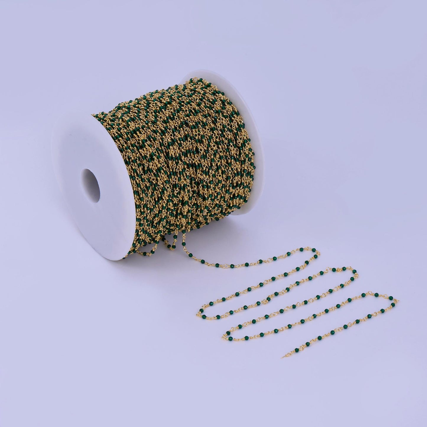 24K Gold Filled Green Crystal Link Unfinished Chain by Yard | Roll-1668
