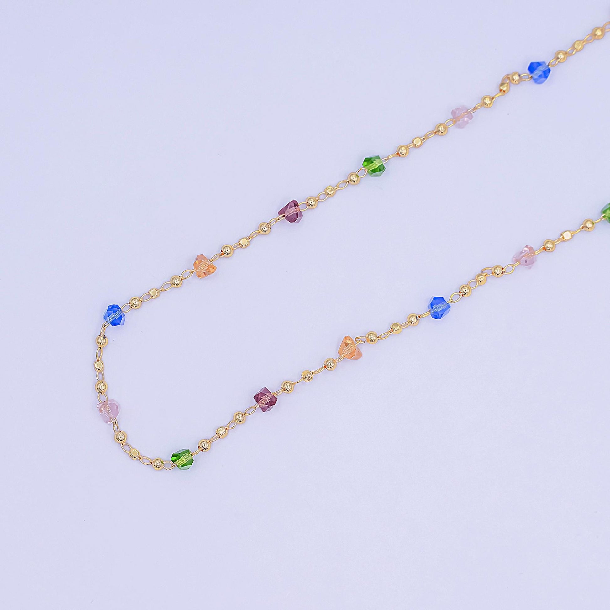 24K Gold Filled Multicolor Multifaceted Crystal Bead Ball Unfinished Chain by Yard | Roll-1659