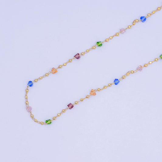 24K Gold Filled Multicolor Multifaceted Crystal Bead Ball Unfinished Chain by Yard | Roll-1659