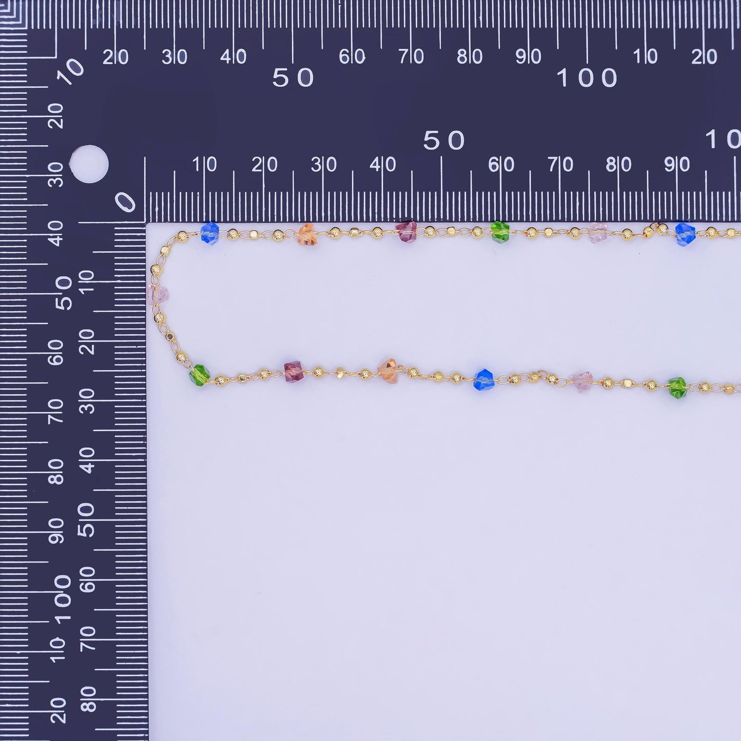 24K Gold Filled Multicolor Multifaceted Crystal Bead Ball Unfinished Chain by Yard | Roll-1659