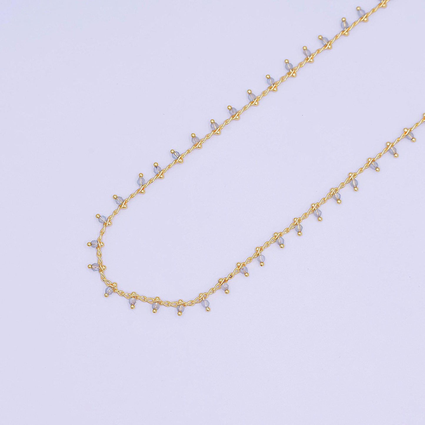 24K Gold Filled Light Blue Multifaceted Crystal Drop Link Unfinished Chain by Yard | Roll-1666