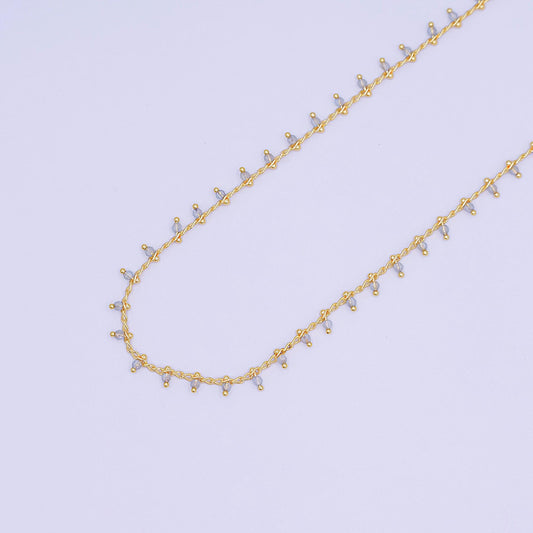24K Gold Filled Light Blue Multifaceted Crystal Drop Link Unfinished Chain by Yard | Roll-1666