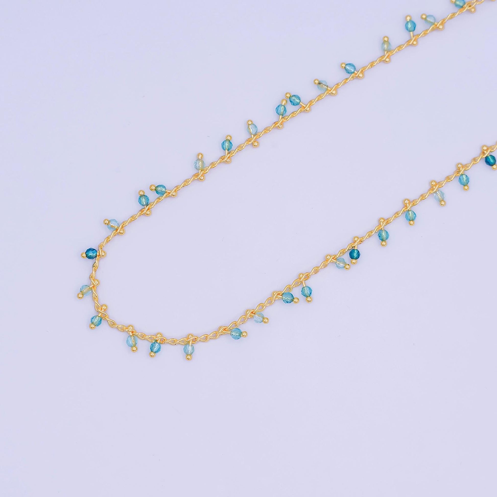 24K Gold Filled Teal Green Multifaceted Crystal Drop Link Unfinished Chain by Yard | Roll-1663
