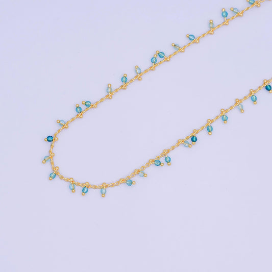 24K Gold Filled Teal Green Multifaceted Crystal Drop Link Unfinished Chain by Yard | Roll-1663