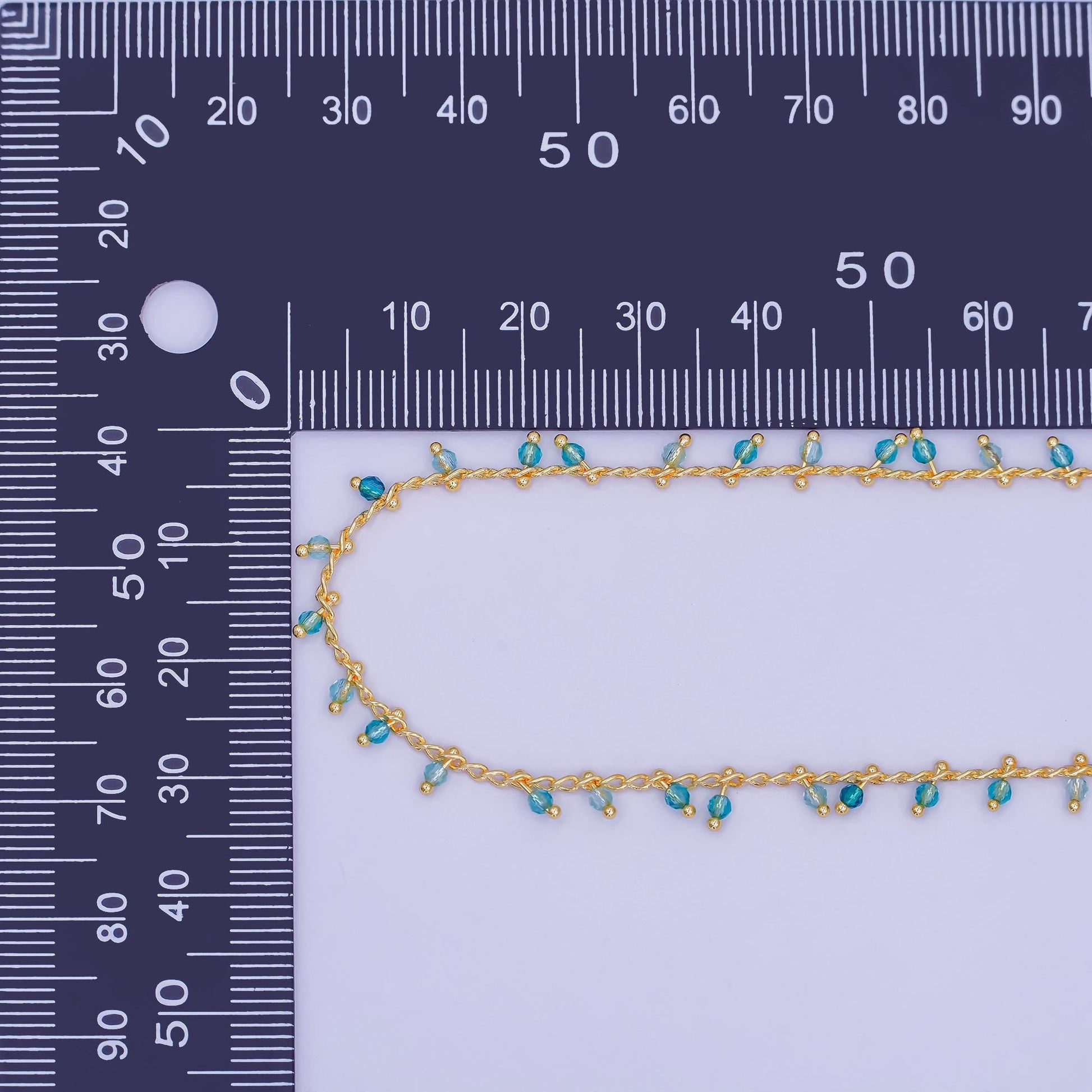 24K Gold Filled Teal Green Multifaceted Crystal Drop Link Unfinished Chain by Yard | Roll-1663