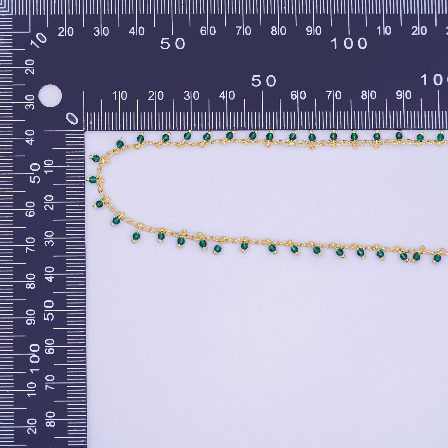 24K Gold Filled Dark Green Multifaceted Crystal Drop Link Unfinished Chain by Yard | Roll-1665