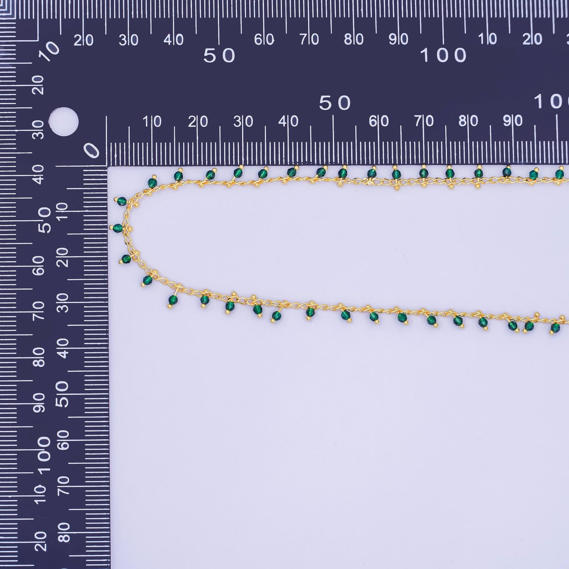 24K Gold Filled Dark Green Multifaceted Crystal Drop Link Unfinished Chain by Yard | Roll-1665