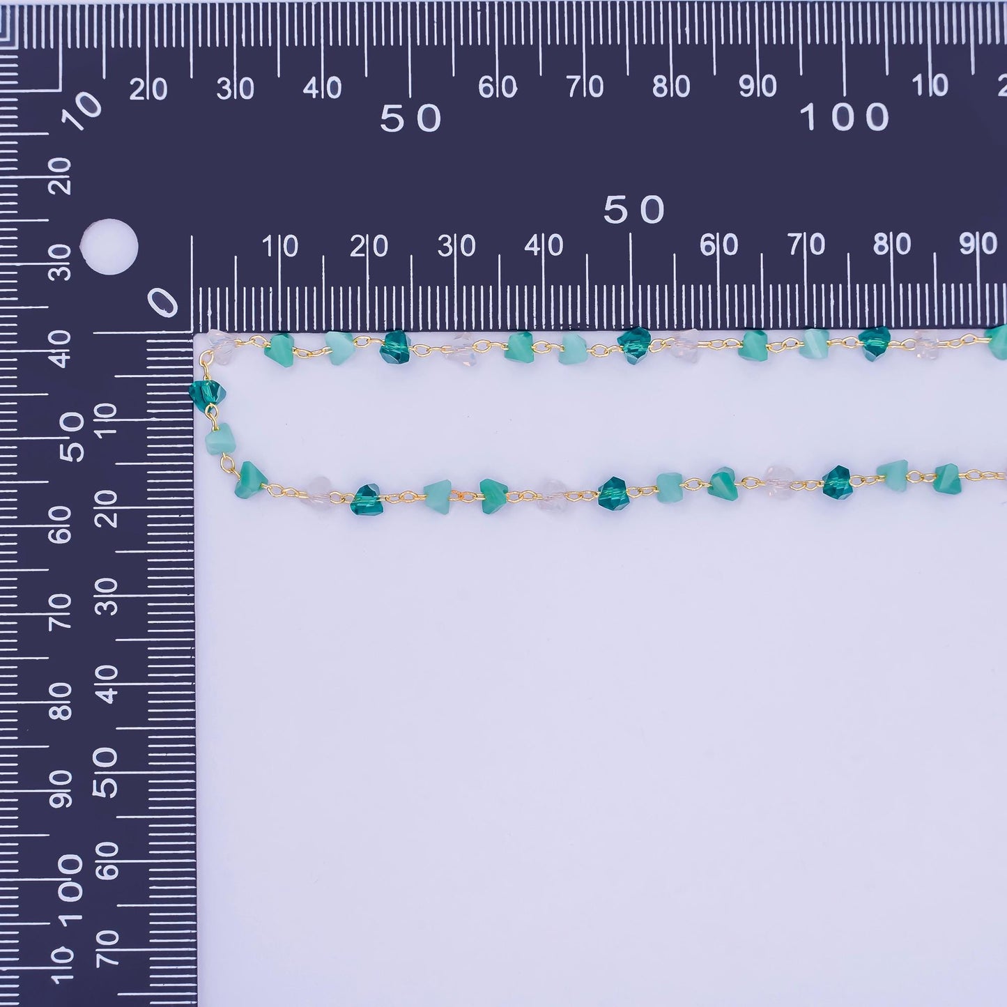 24K Gold Filled Green Teal Multifaceted Crystal Link Unfinished Chain by Yard | Roll-1656