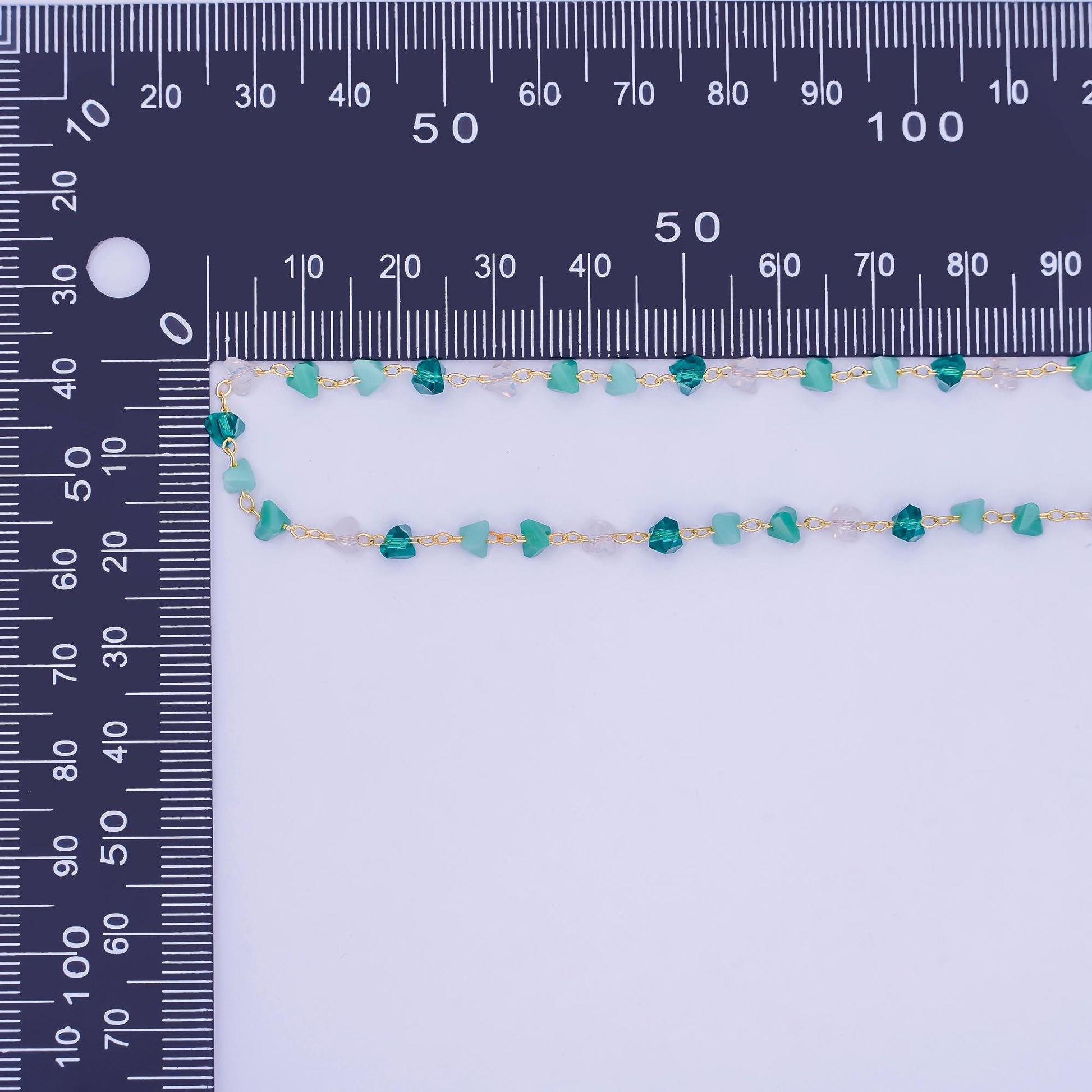 24K Gold Filled Green Teal Multifaceted Crystal Link Unfinished Chain by Yard | Roll-1656