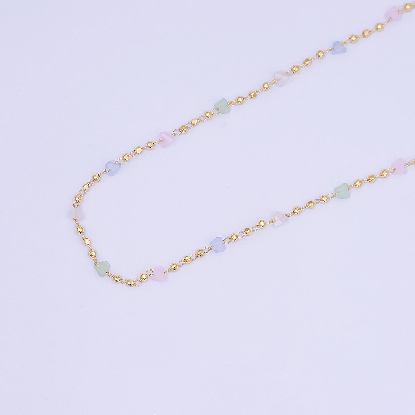 24K Gold Filled 3.3mm Pastel Multicolor Crystal Ball Bead Unfinished Chain by Yard | Roll-1658