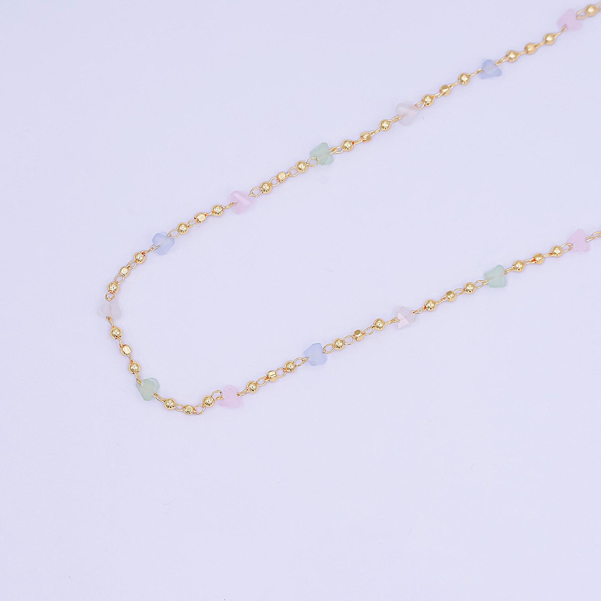 24K Gold Filled 3.3mm Pastel Multicolor Crystal Ball Bead Unfinished Chain by Yard | Roll-1658