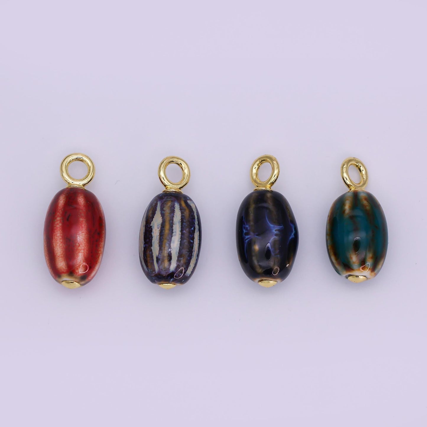24K Gold Filled Black, Red, Green, Brown Cylinder Ceramic Drop Pendant | N053 - N054